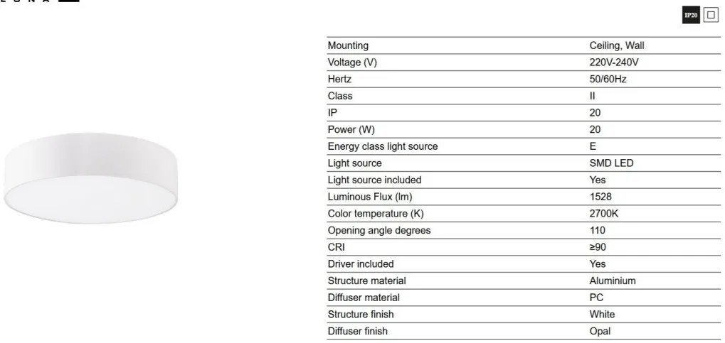 Plafoniera LED design circular ARIS 20W alb