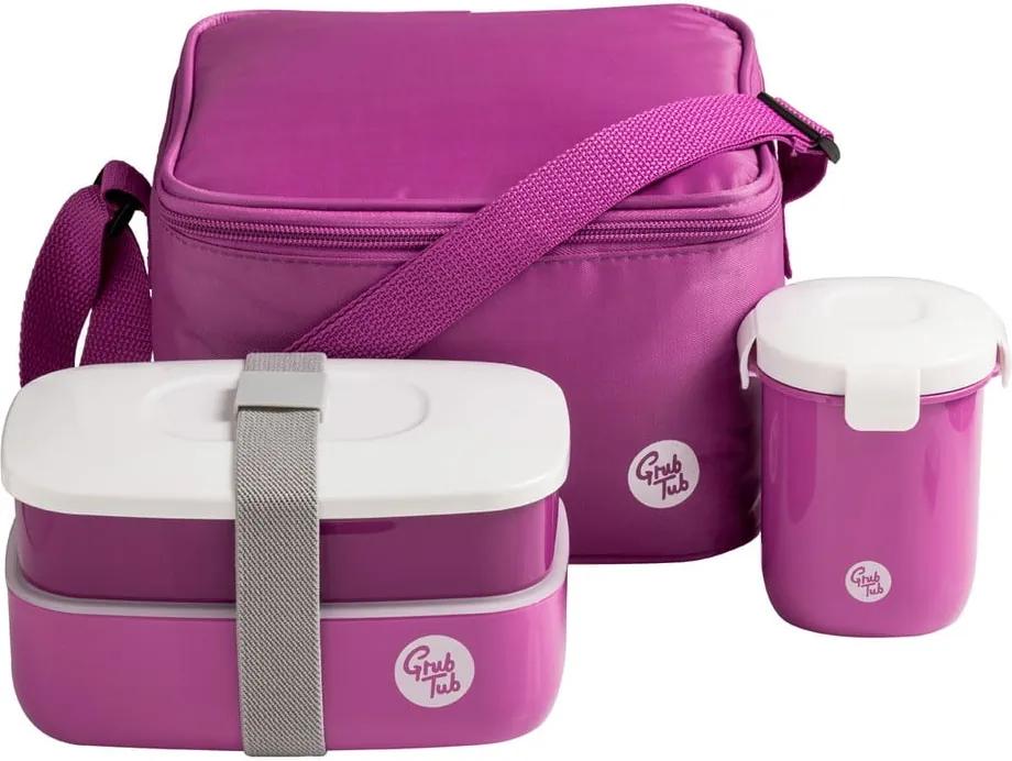 Set husă frigorifică, cutie pentru gustări, pahar Premier Housewares Grub Tub, 21 x 13 cm, roz închis