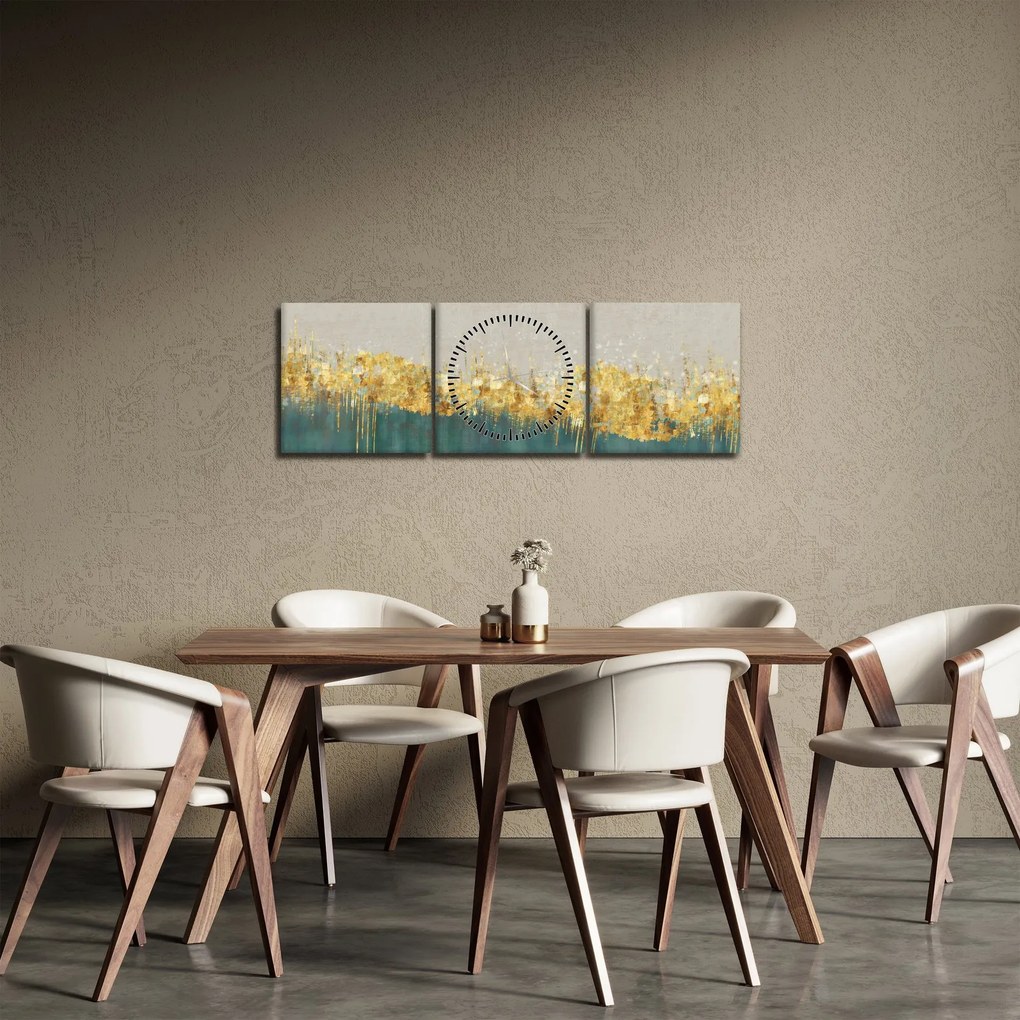 Tablou - Textura cu decor auriu (cu ceas) (90x30 cm)