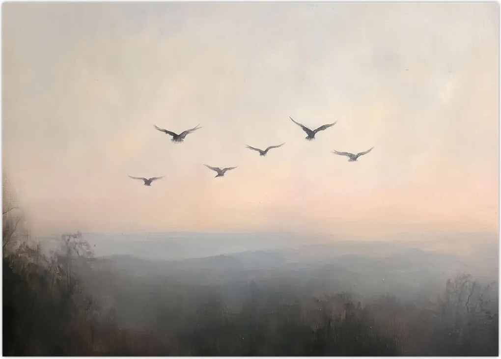 Tablou pe sticlă - Stol de păsări (70x50 cm)