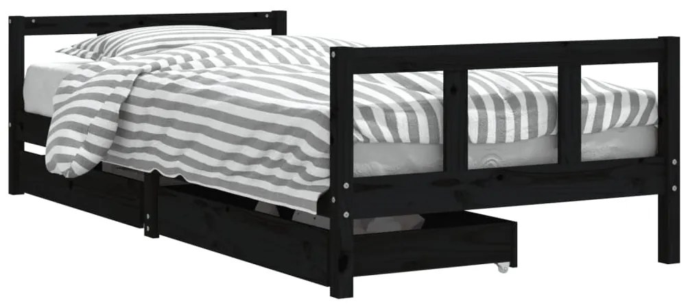 834410 vidaXL Cadru de pat copii cu sertare, negru, 90x200 cm, lemn masiv pin