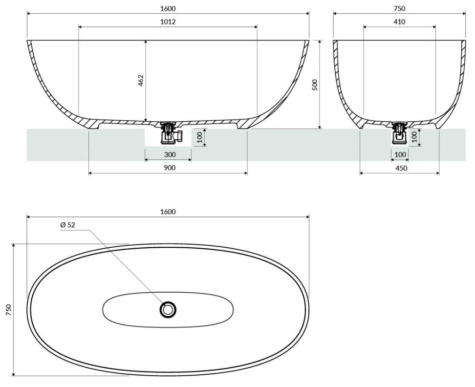 Omnires Shell M+ cada freestanding 160x75 cm ovala SHELLWWAG