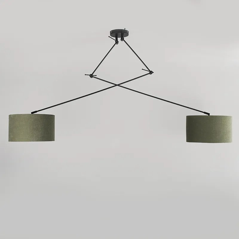 Lampă suspendată neagră cu abajur 35 cm verde reglabil 2 lumini - Blitz