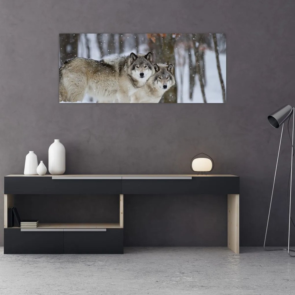 Tablou - Lupii în timpul iernii (120x50 cm)
