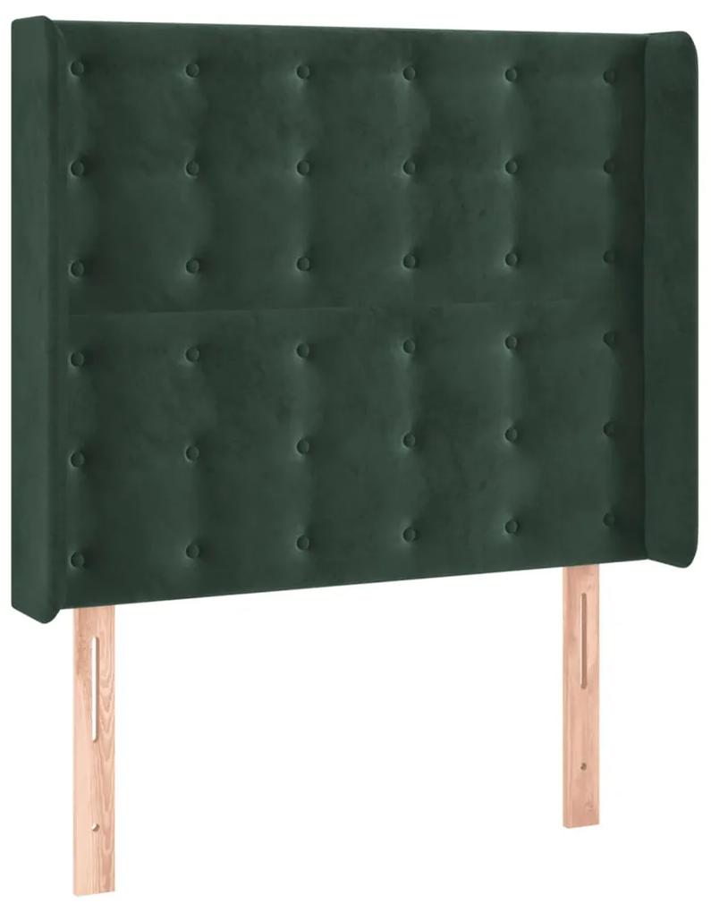 3120047 vidaXL Tăblie pat cu aripioare verde închis 83x16x118/128 cm catifea