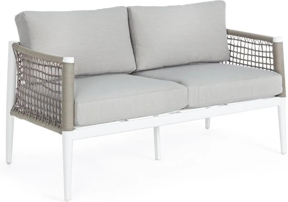 Canapea 2 locuri cu cadru din fier alb si perne textil gri Calypso 137 cm x 71 cm x 80 h