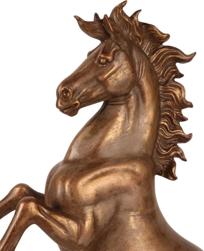 Statuetă decorativă din polirășină, bronz, cal ridicat pe picioarele din spate, pe soclu negru, finisaj antichizat, 43,5 x 23,5 x 10 cm, „Eclipse”