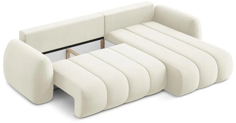 Colțar bej extensibil/cu spațiu de depozitare cu tapițerie din țesătură bouclé (cu colț pe partea dreaptă/cu șezlong) Pele – Makamii