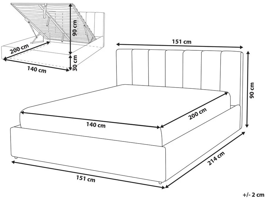 Pat matrimonial 140 cm DARGAN (gri) (piele artificială) (cu somieră și sp. depozitare). 1026648