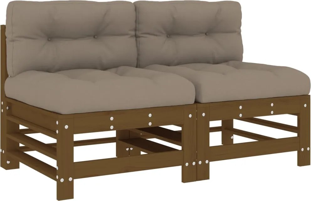 vidaXL Canapele de mijloc cu perne 2 buc. maro miere lemn masiv de pin