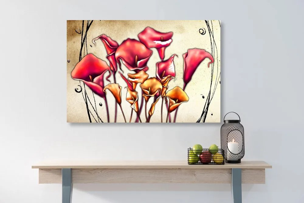 Tablou flori roșii calla lily