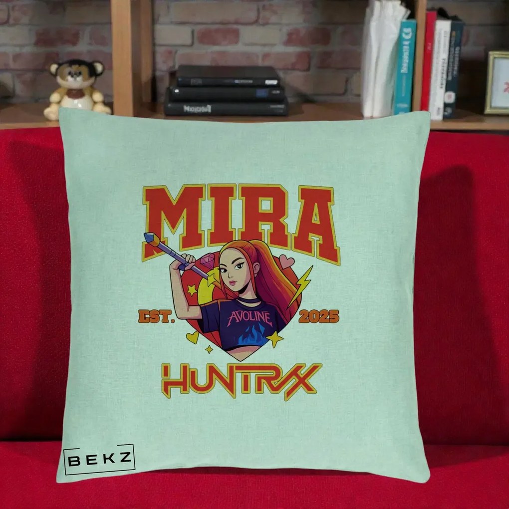 Perna Personalizata K-pop HUNTRX Mira Personaj Avoline, 40x40 cm, Verde Menta, Husa Detasabila, Perna Inclusa, BEKZ®