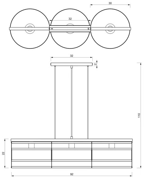 Lustră pe cablu RIM 3xE27/60W/230V neagră/aurie