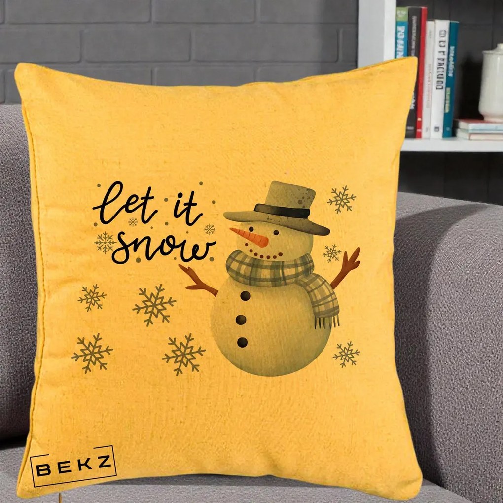 Perna Decorativa Let It Snow Om de Zapada, 40x40 cm, Galben, Husa Detasabila, Perna Inclusa, BEKZ®