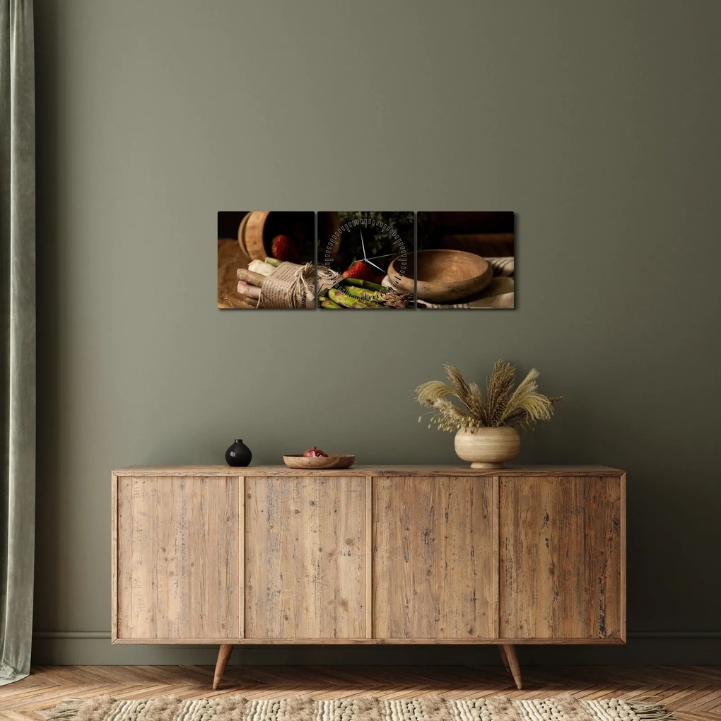 Tablou cu sparanghel pe masă (cu ceas) (90x30 cm)