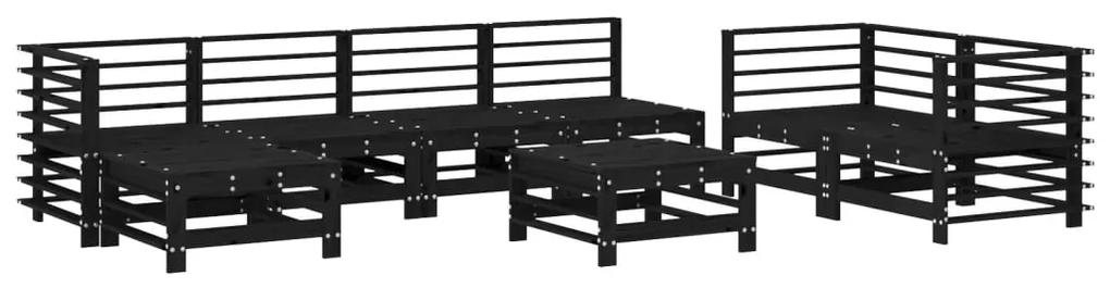 3186582 vidaXL Set mobilier relaxare grădină, 8 piese, negru, lemn masiv pin