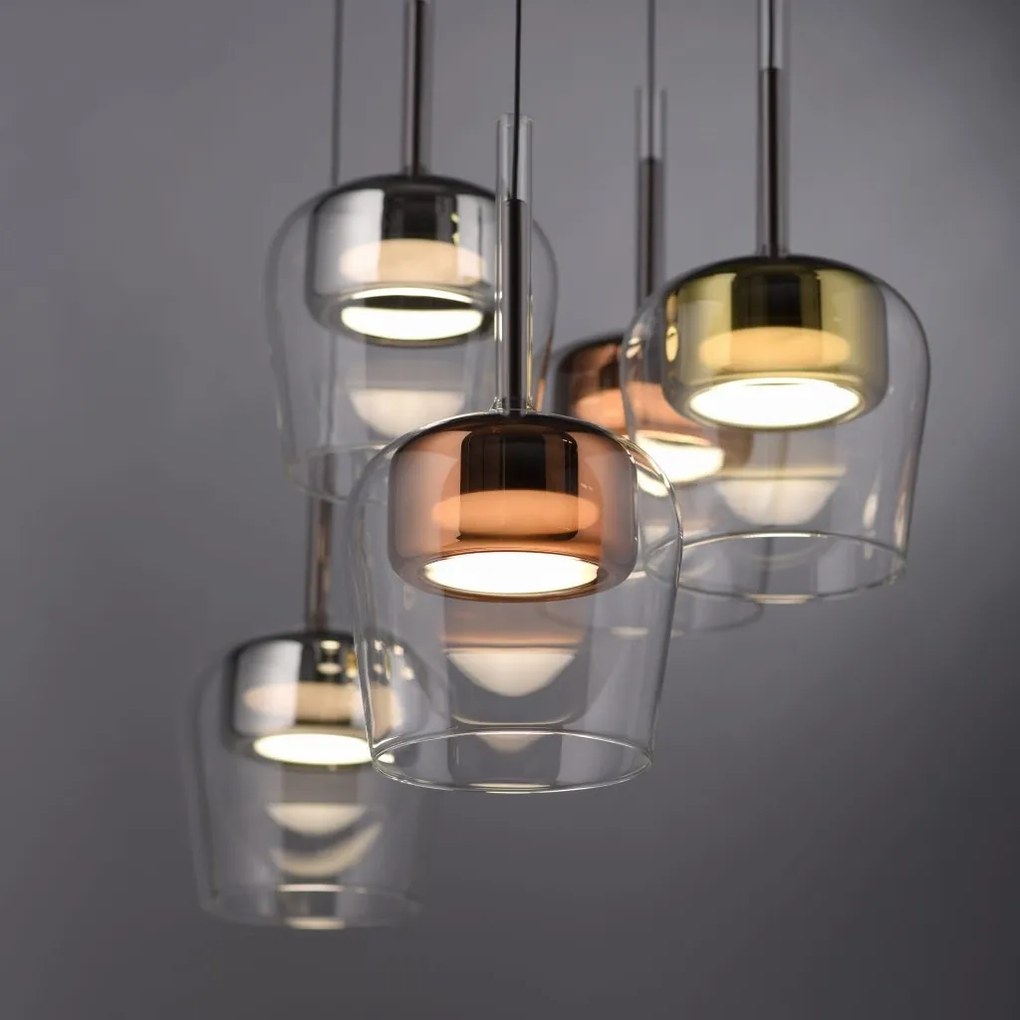 Lustra LED Smart cu Telecomanda, CCT, 5 pendule, Sticla, Multicolor, Q-KON