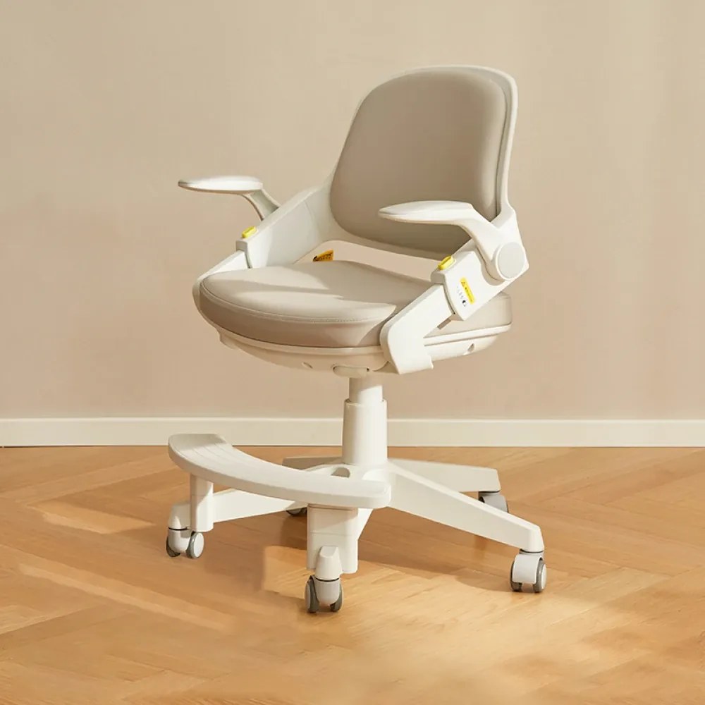 JUNIOR STUDY PRO – Scaun ergonomic rotativ pentru copii, reglabil pe înălțime, suport picioare reglabil, rotativ 360°, roți cu blocare automată, Gri