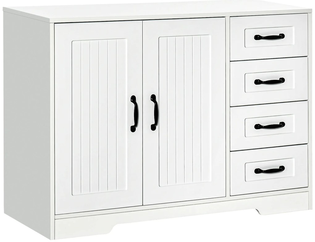 HOMCOM Comodă Sideboard, Anrichte, Stil Modern, 4 Sertare, 1 Dulap, 105 cm x 40 cm x 76 cm, Alb | Aosom Romania