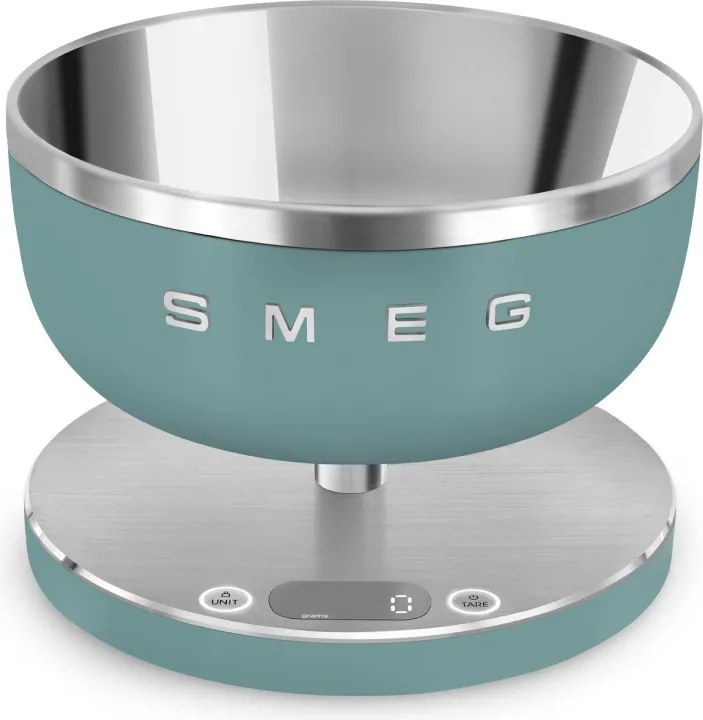 Cantar de bucatarie Smeg Collezione KSC01EGMWW, Pana la 5 kg/5 l, Functie TARA, Afisaj LED, Baza antiderapanta, Baterie incarcabila, Verde smarald