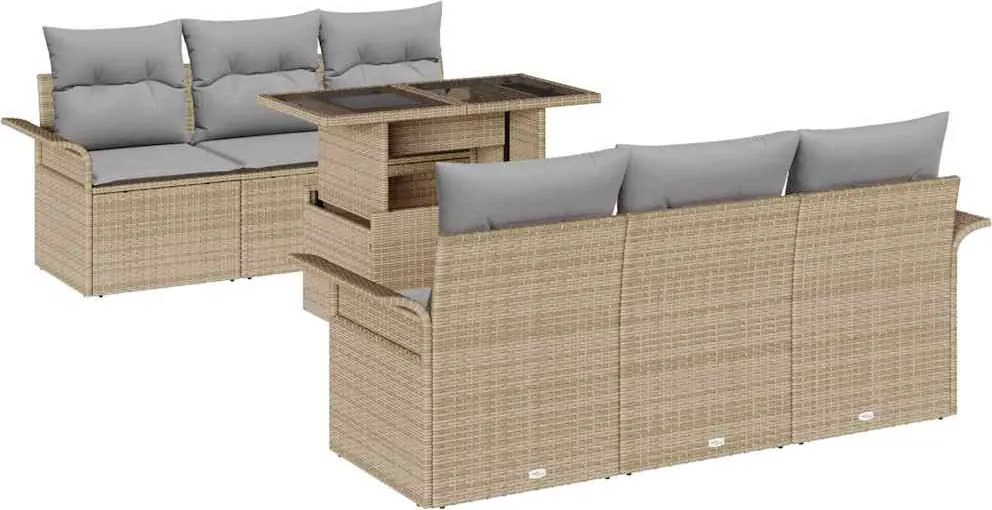 vidaXL Set de canapele pentru grădină cu pernă 7 pcs Bej Poli Rattan