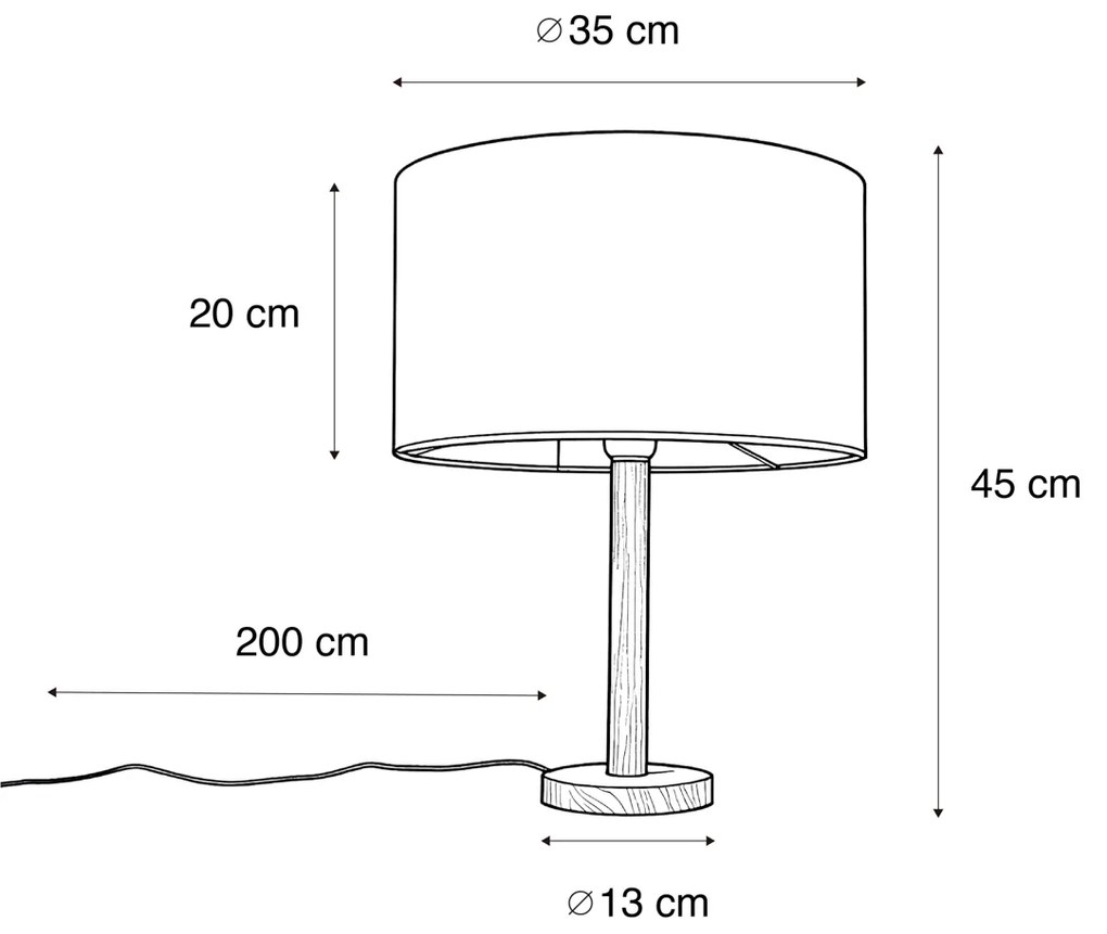 Lampă de masă din lemn cu abajur de catifea verde 35cm - Mels