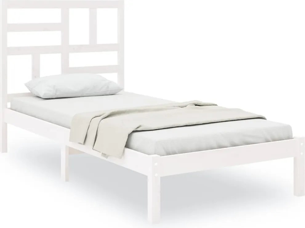 vidaXL Cadru de pat mic single, alb, 75x190 cm, lemn masiv