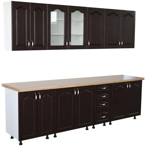 Bucatarie Zebra 260 cm din MDF Wenge cu blat termoizolant artar