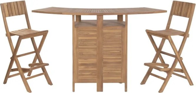 Set bar exterior din lemn de tec, masă bar și 2 scaune, finisaj natural, „Cebu”