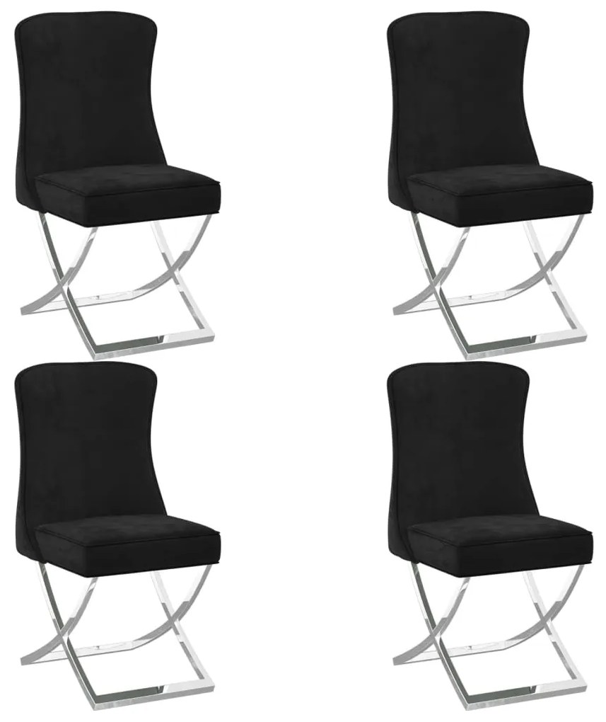 3074910 vidaXL Scaune, 4 buc., negru, 53x52x98 cm, catifea/oțel inoxidabil