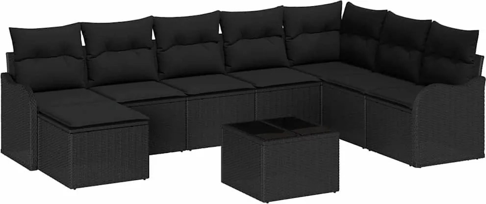 vidaXL Set de canapele pentru grădină cu pernă 9 pcs Negru Rattan poli