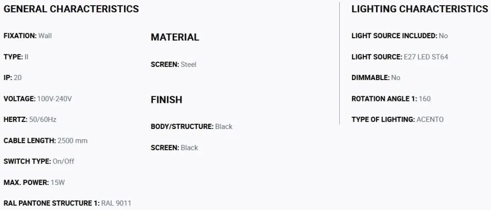 Aplica metal stil retro abajur ajustabil MARTINICA XL negru