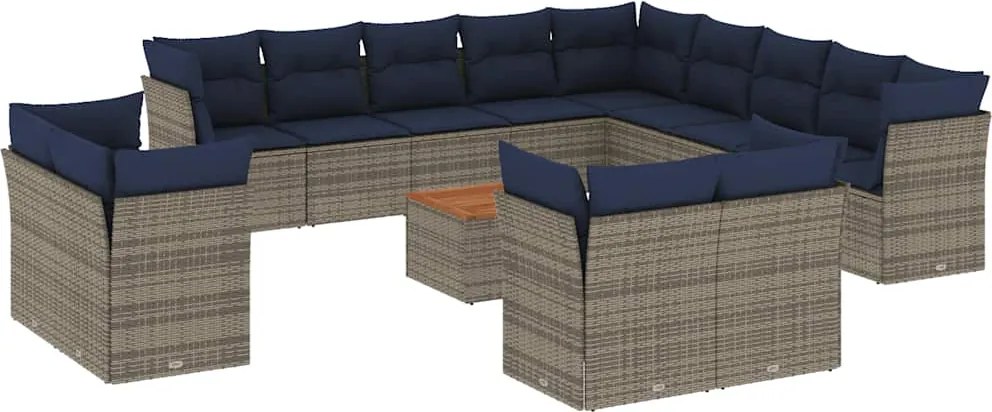 vidaXL Set mobilier de grădină cu perne, 14 piese, gri, poliratan