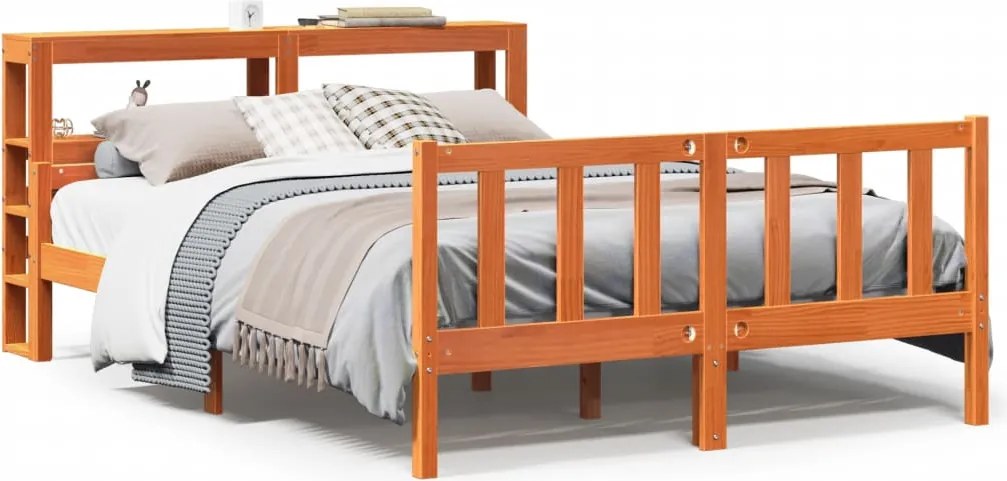 vidaXL Cadru de pat cu tăblie, maro ceruit, 150x200 cm, lemn masiv pin