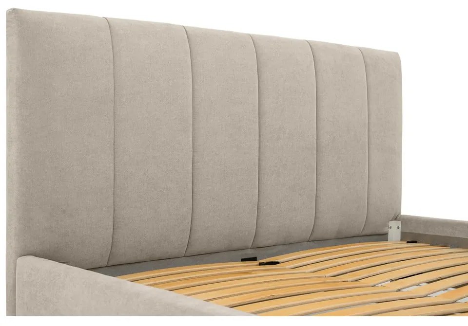 Pat matrimonial bej tapițat cu somieră 180x200 cm Zee – Scandic