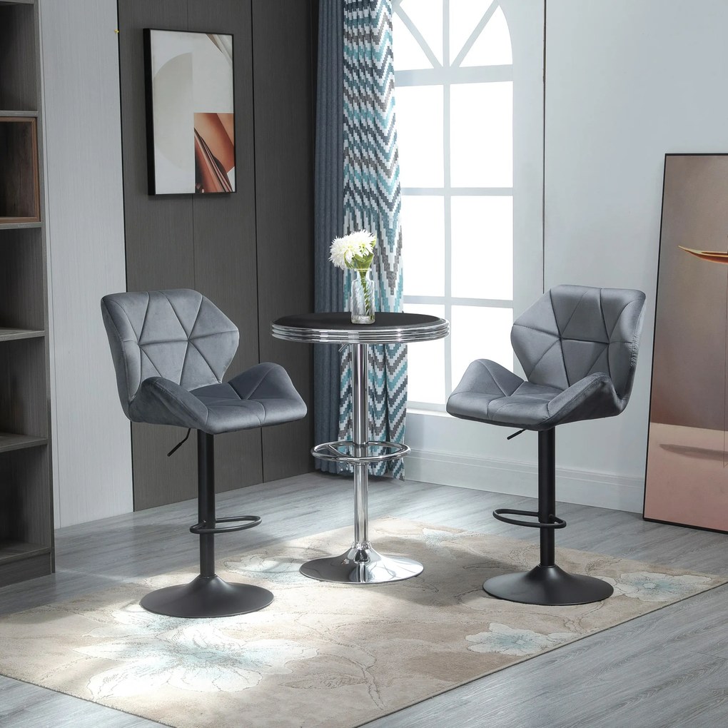 HOMCOM Set de 2 Scaune de Bar Sau Bucătărie cu Design Geometric, Gri | Aosom Romania