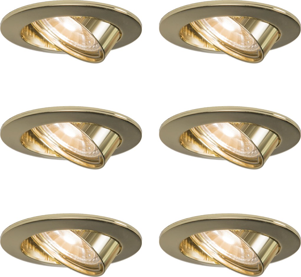 Set de 6 spoturi încastrate rotunde și înclinabile aurii - Edu