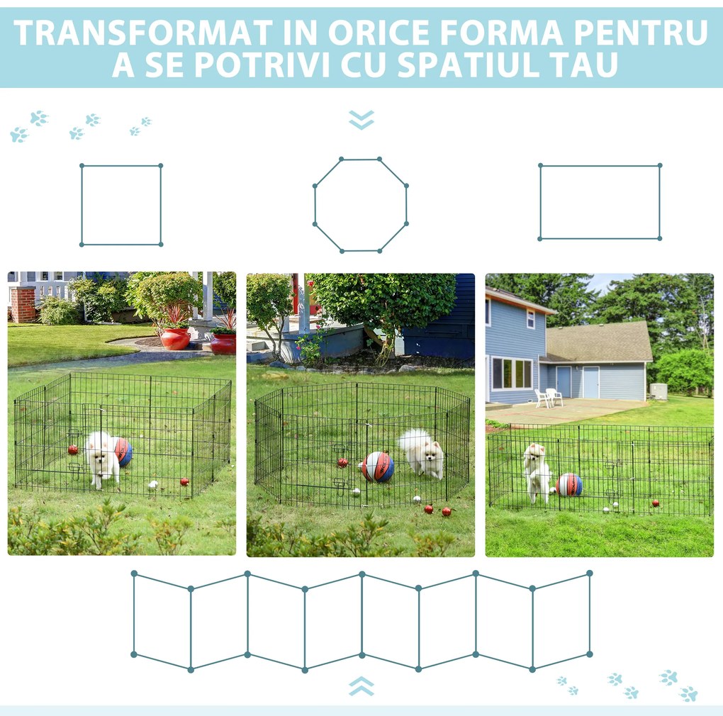 Tarc tip plasa pentru animale PawHut, 8 bucati 61x61cm, negru | AOSOM RO