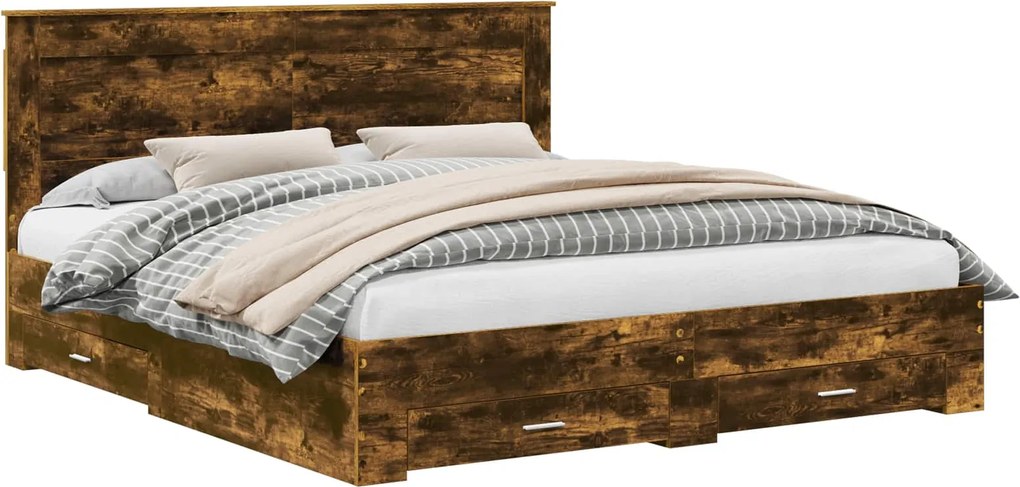 vidaXL Cadru de pat cu sertar cu headboard cu depozitare Lemn compozit