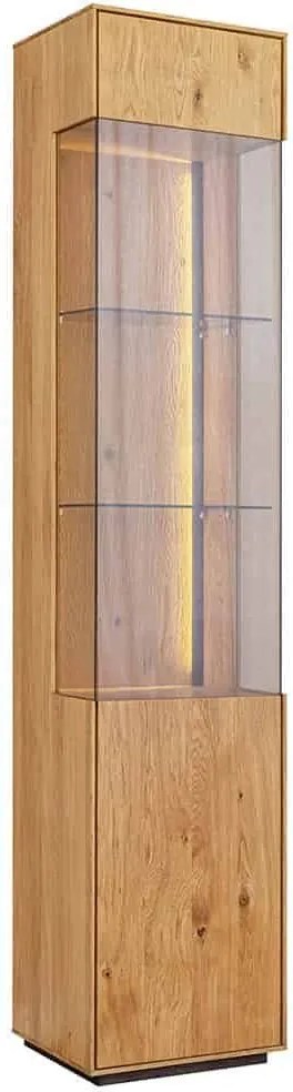 Vitrină lemn masiv Aurora Iluminată Stejar, 43 × 37 × 205 cm - Deschidere Dreapta