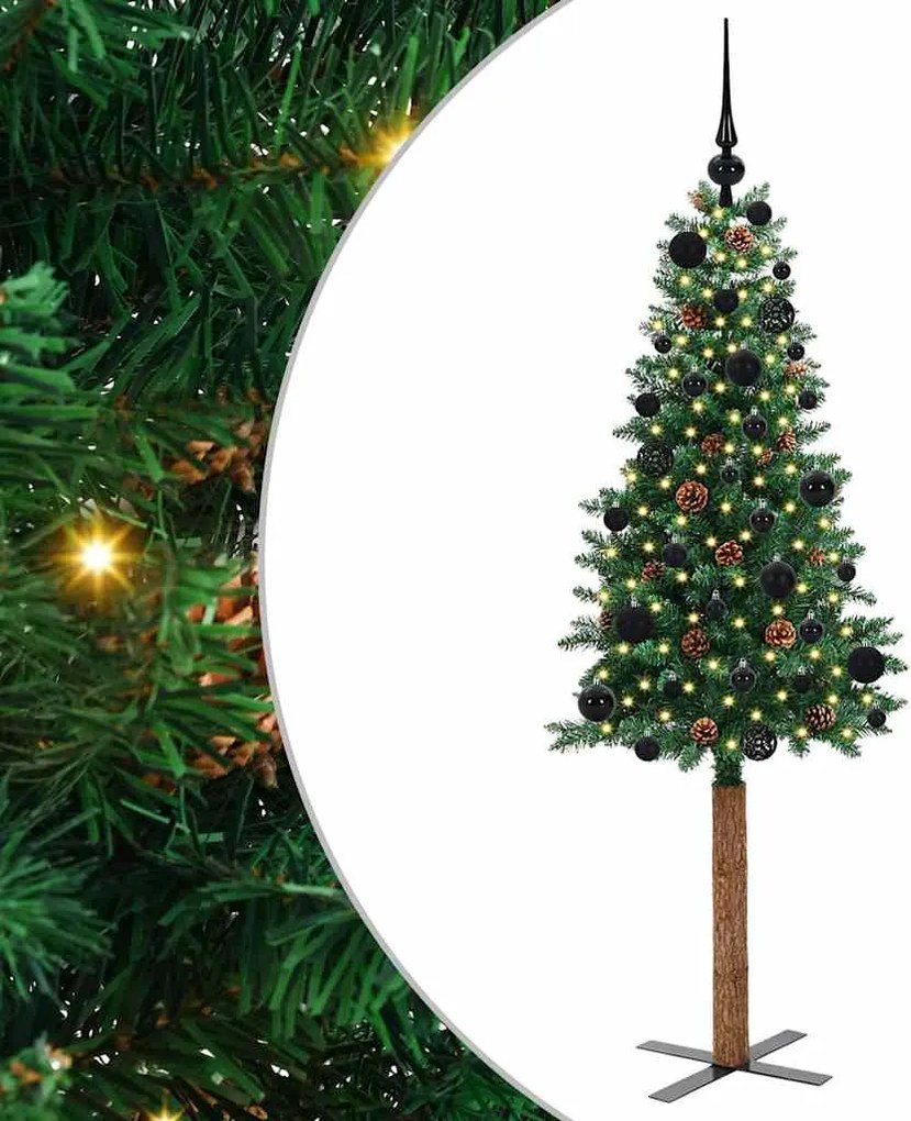 vidaXL Brad de Crăciun subțire Verde 150 cm PVC și lemn de PIN masiv