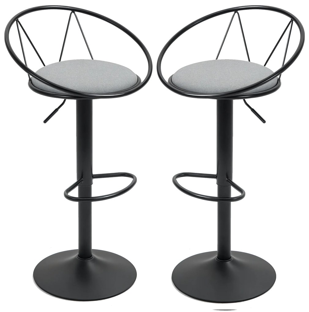 HOMCOM Set de 2 taburete de Bar Design neo-retro reglabil pivotant cu Suport pentru Picioare metal Negru Lână Gri | Aosom Romania