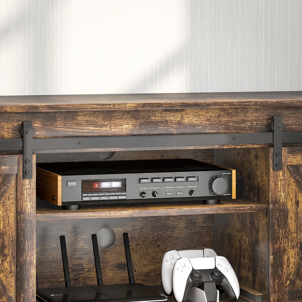 HOMCOM Stand TV Lowboard, Design industrial, pentru televizoare de 60'', 6 rafturi, 2 uși glisante, Maro/Negru | Aosom Romania