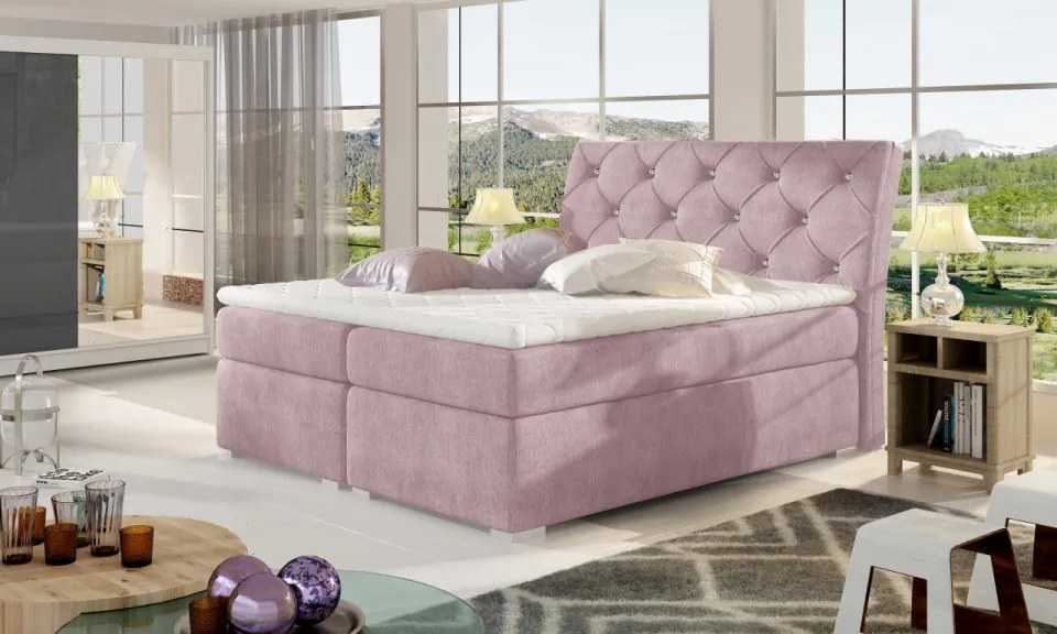 Pat tapitat, boxspring, cu spatiu pentru depozitare, 160X200 cm, Balvin 2, Eltap (Culoare: Albastru deschis)