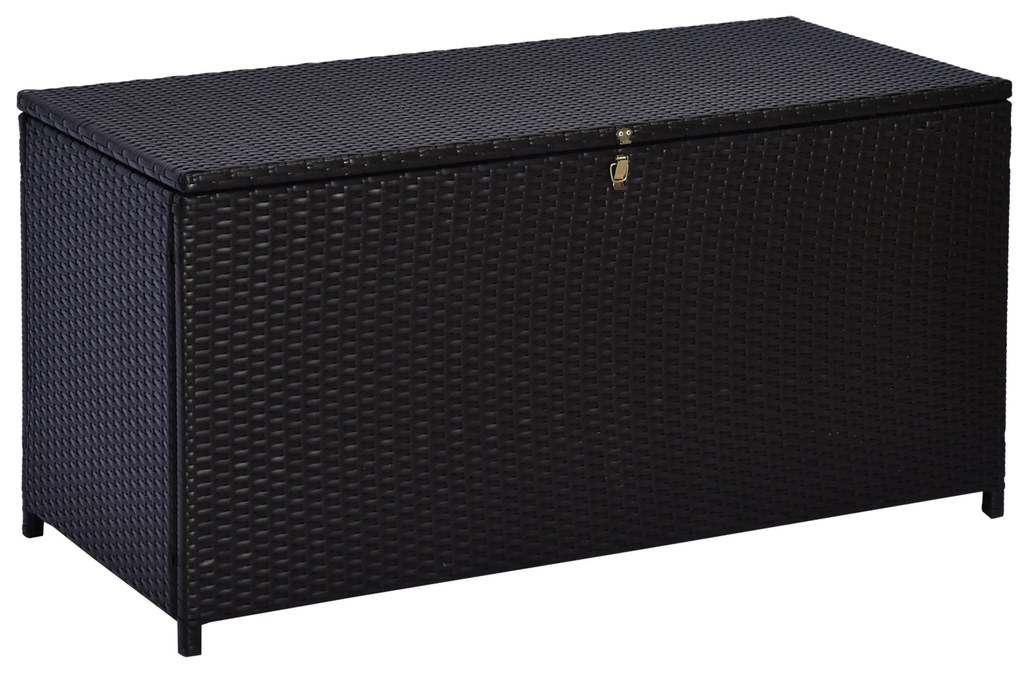 Outsunny Cufăr de Exterior de 284L din Ratan PE cu Pistoane cu Gaz și Cadru Metalic, 118x54x59 cm, Maro Închis | Aosom Romania