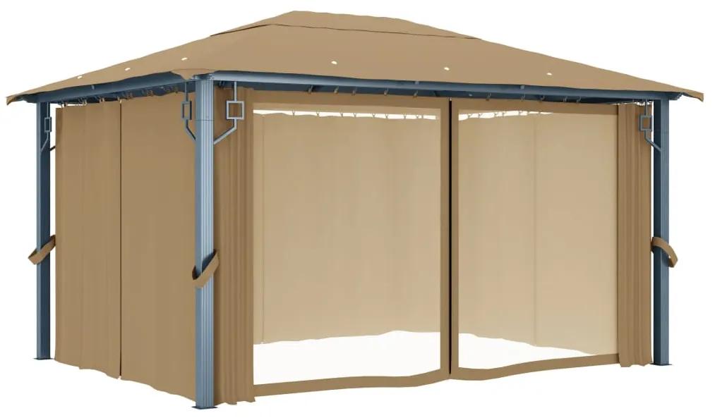 Pavilion cu perdele, gri taupe, 400 x 300 cm, aluminiu Gri taupe, 400 x 300 cm