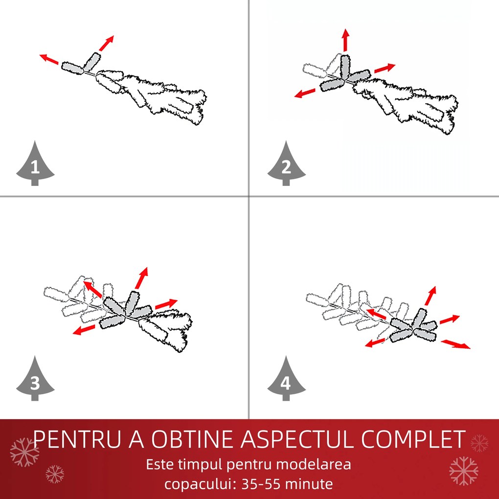 Brad de Craciun 150cm cu 680 Ramuri impodobit, Alb, decoratiune de Craciun de sarbatori HOMCOM | Aosom Romania