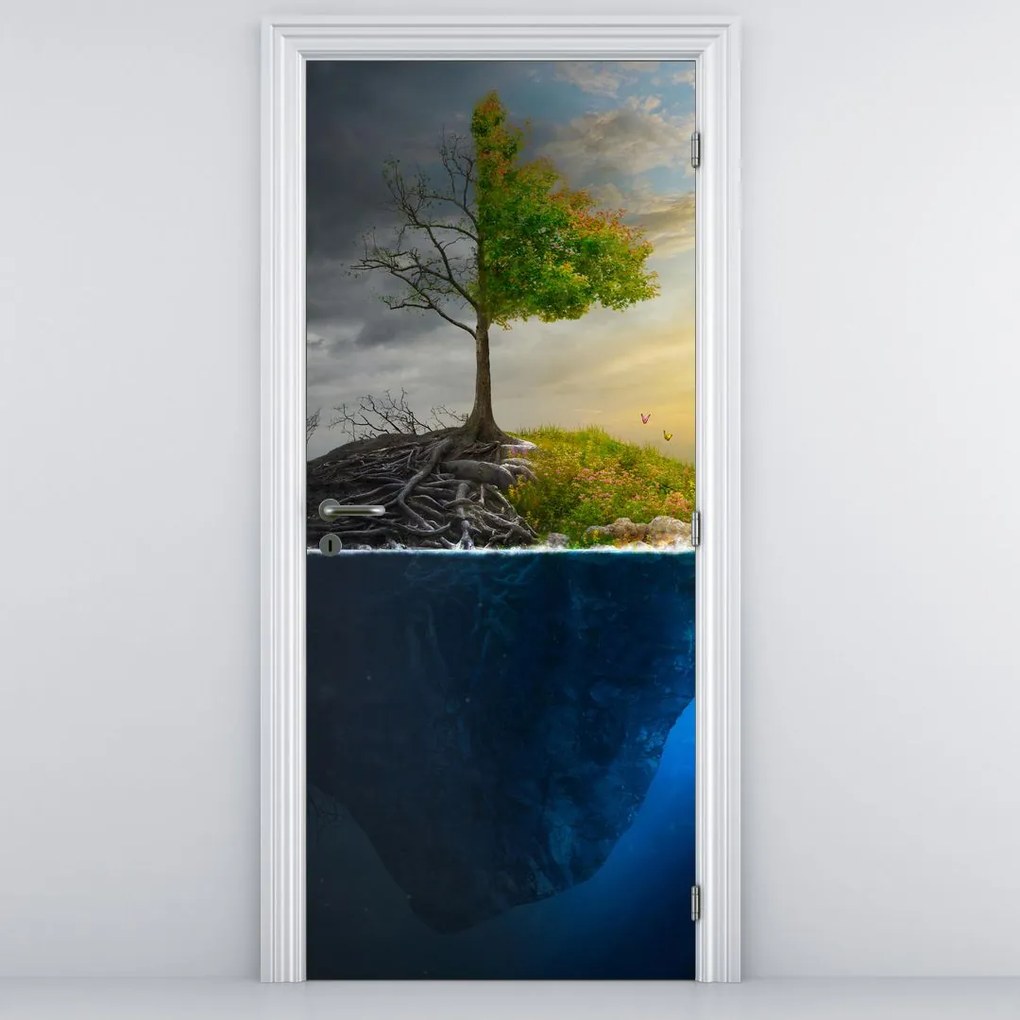 Fototapet pentru ușă - Ilustrație a două fețe (95x205cm)
