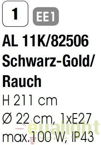 Stalp iluminat exterior stil clasic IP43 H211 Puchberg AL 11K/82506 schwarz-gold/rauch OR