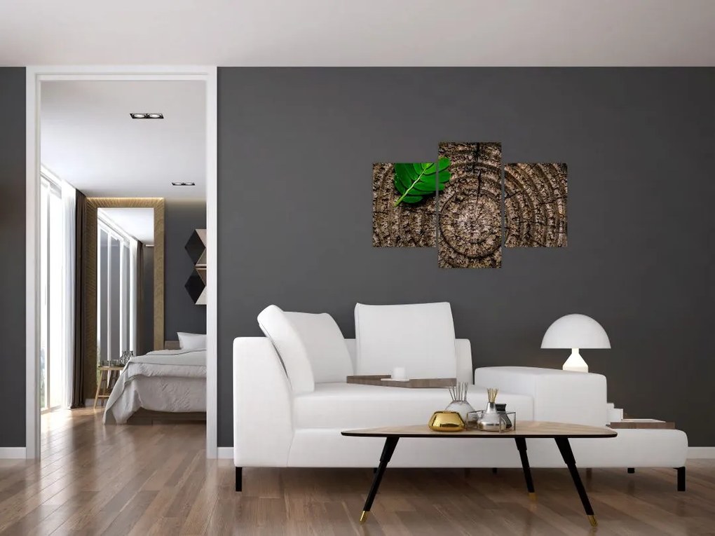 Tablou cu frunză pe trunchi de copac (90x60 cm)